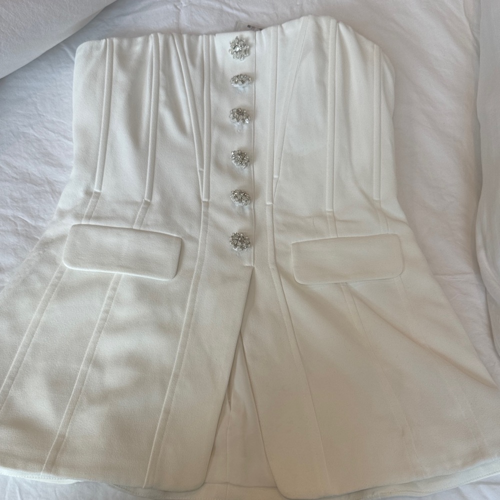 Self Portrait White Strapless Corset Top